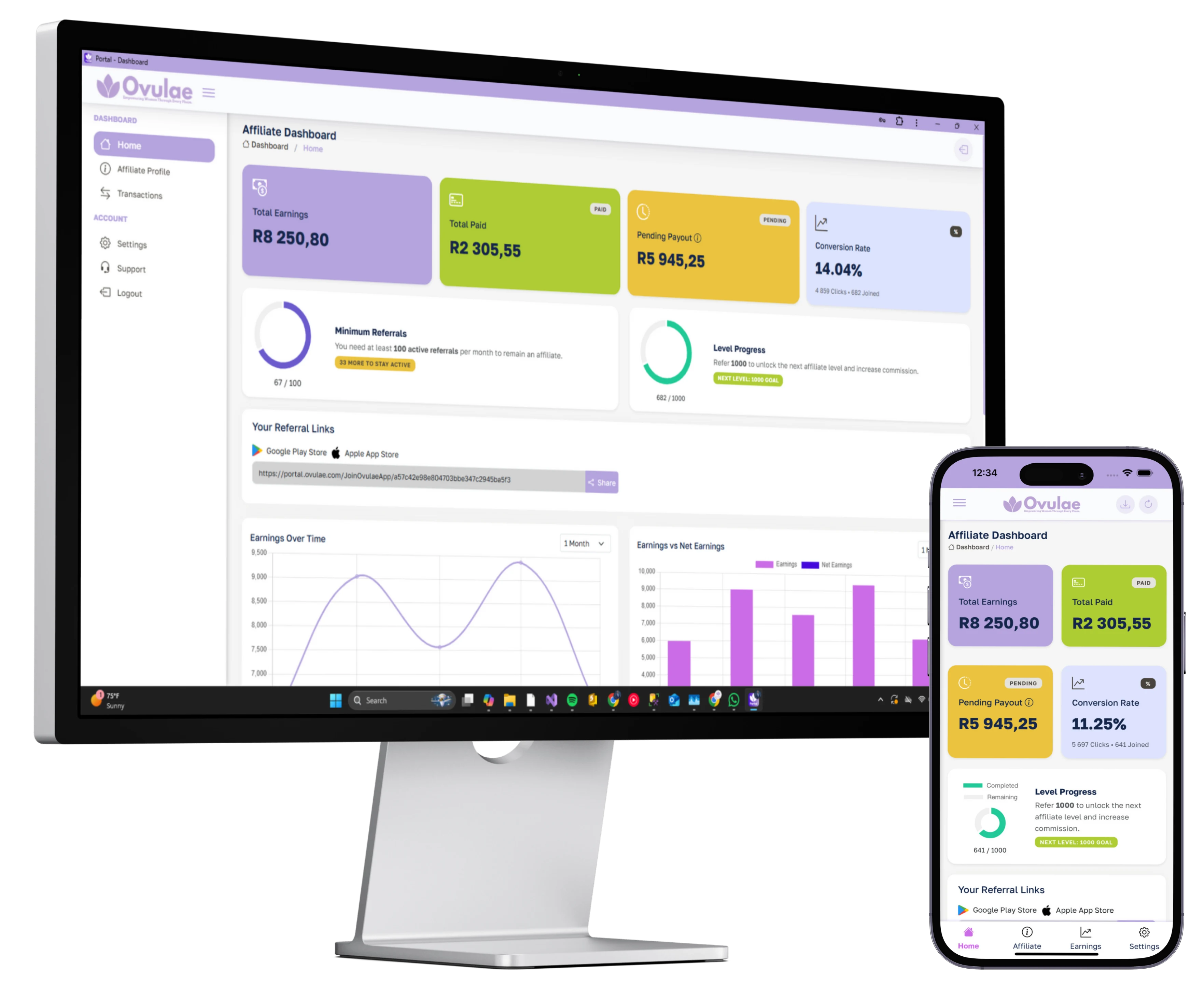 Ovulae Portal (Web + PWA) on desktop and mobile